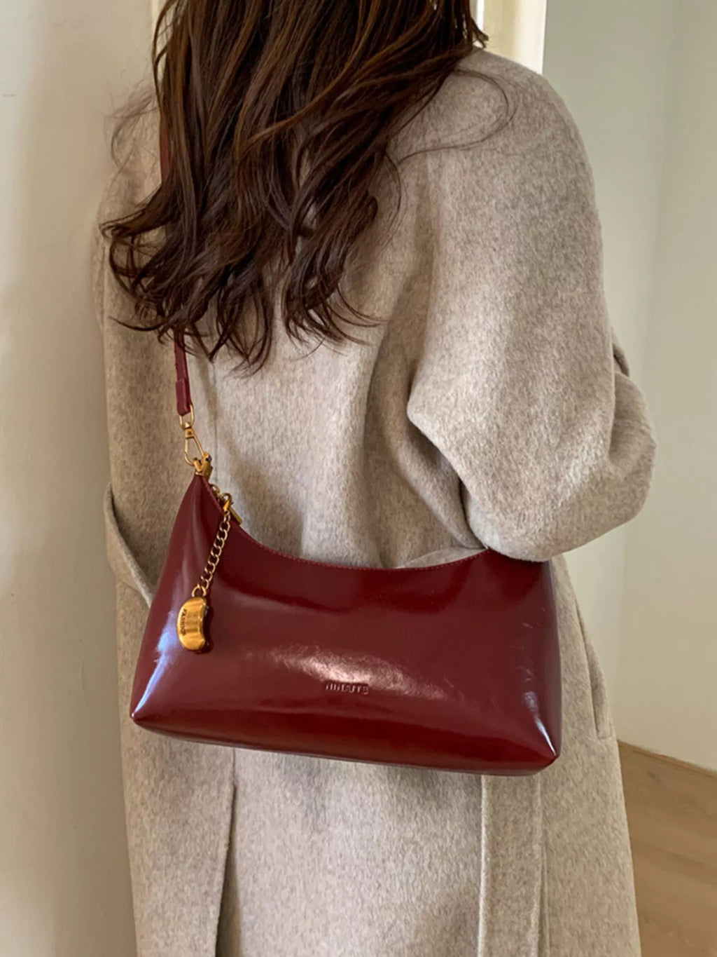 Chain Charm Leather Shoulder Bag