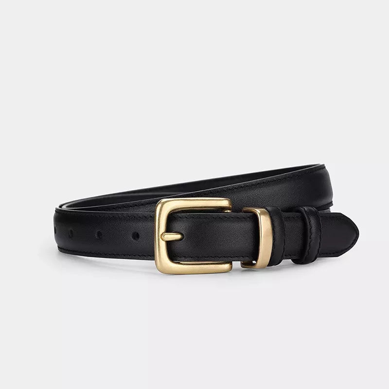 Classic Leather Belt with Golden Buckle
