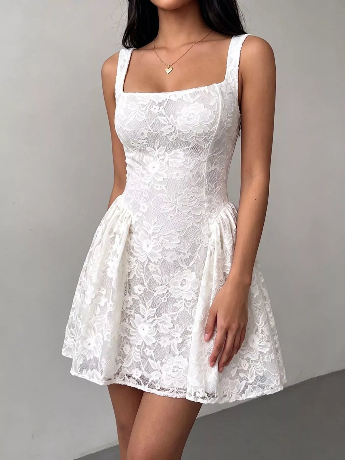 Floral Lace Square Neck Mini Dress