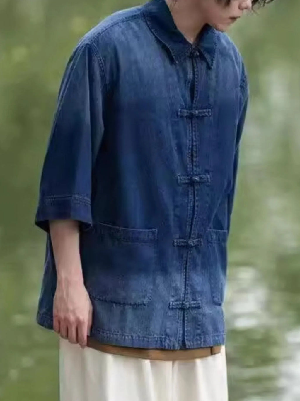Men's Full Size Oversized 3/4 Sleeve Denim Shirt Plus Size