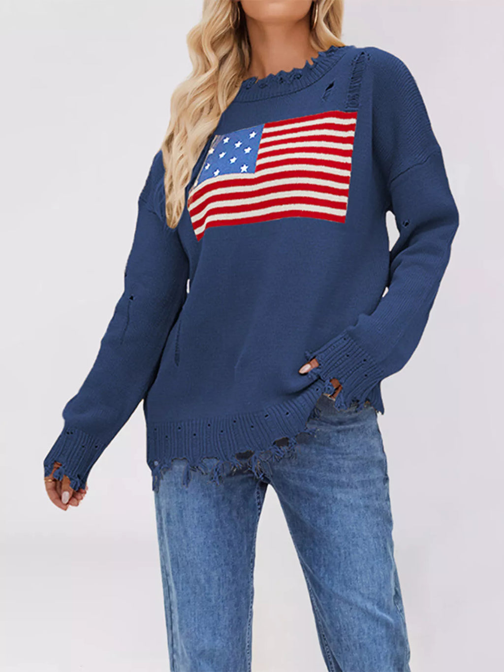 Distressed American Flag Graphic Sweater