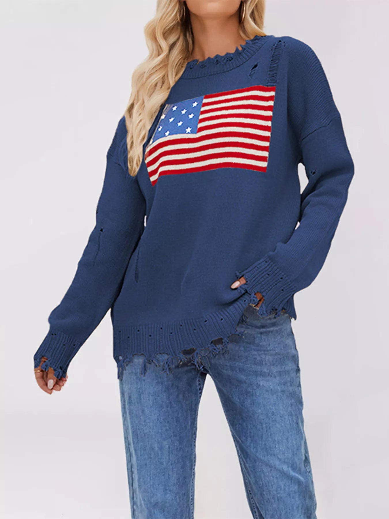 Distressed American Flag Graphic Sweater