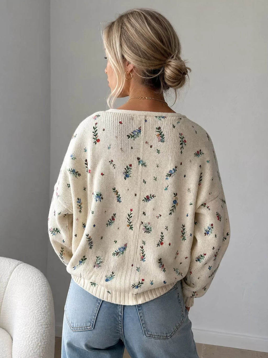 Floral V-Neck Button-Down Cardigan