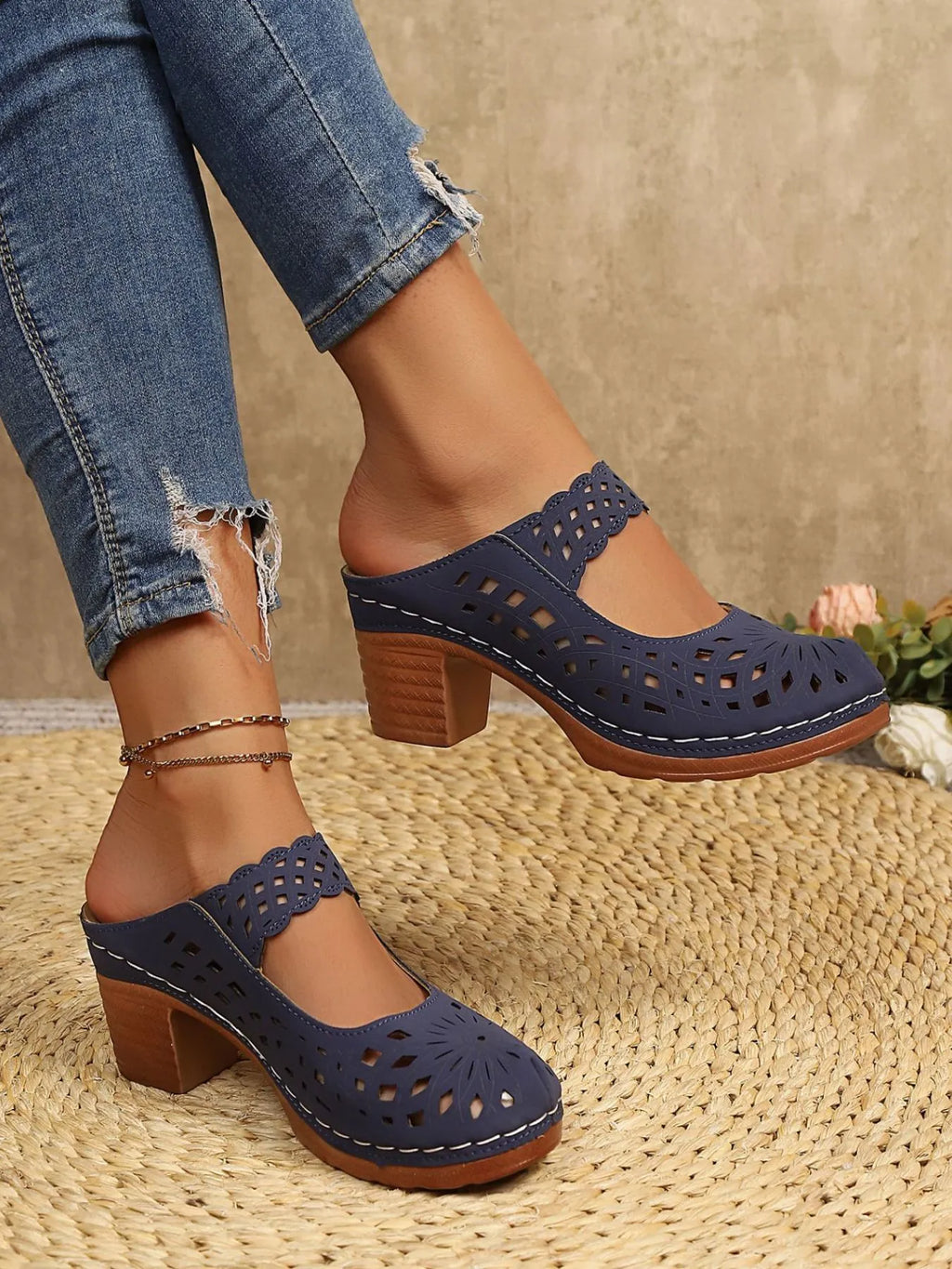 Cutout Block Heel Sandals