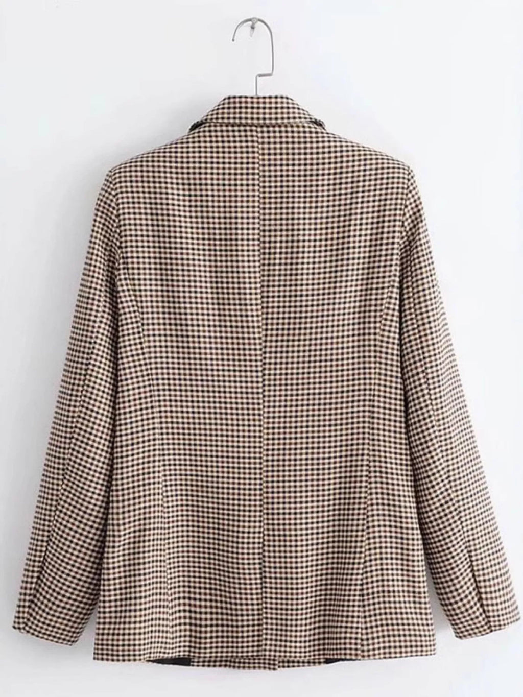 Plaid Double-Breasted Lapel Collar Blazer