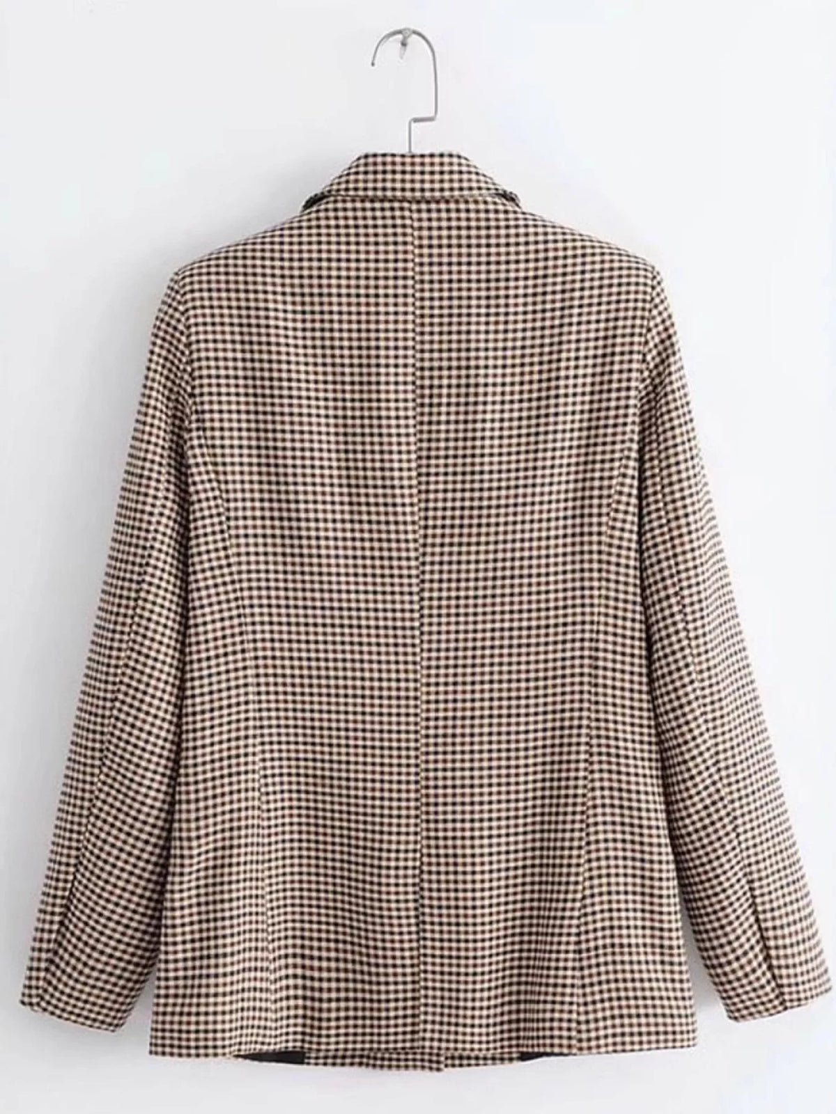 Plaid Double-Breasted Lapel Collar Blazer