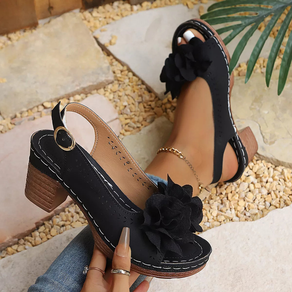 Peep Toe Block Heels Sandals