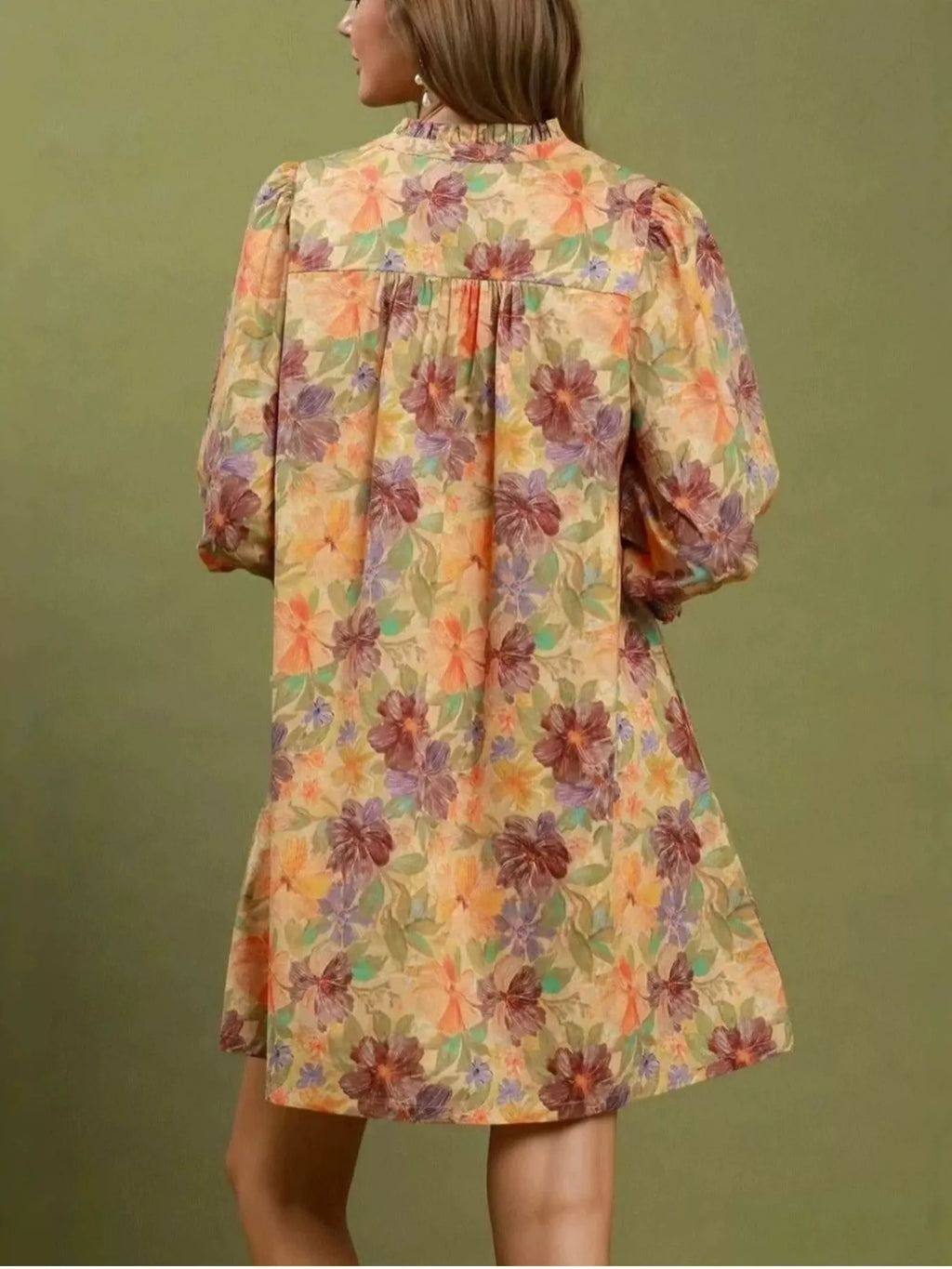 Vintage Floral Print 3/4 Sleeve Dress