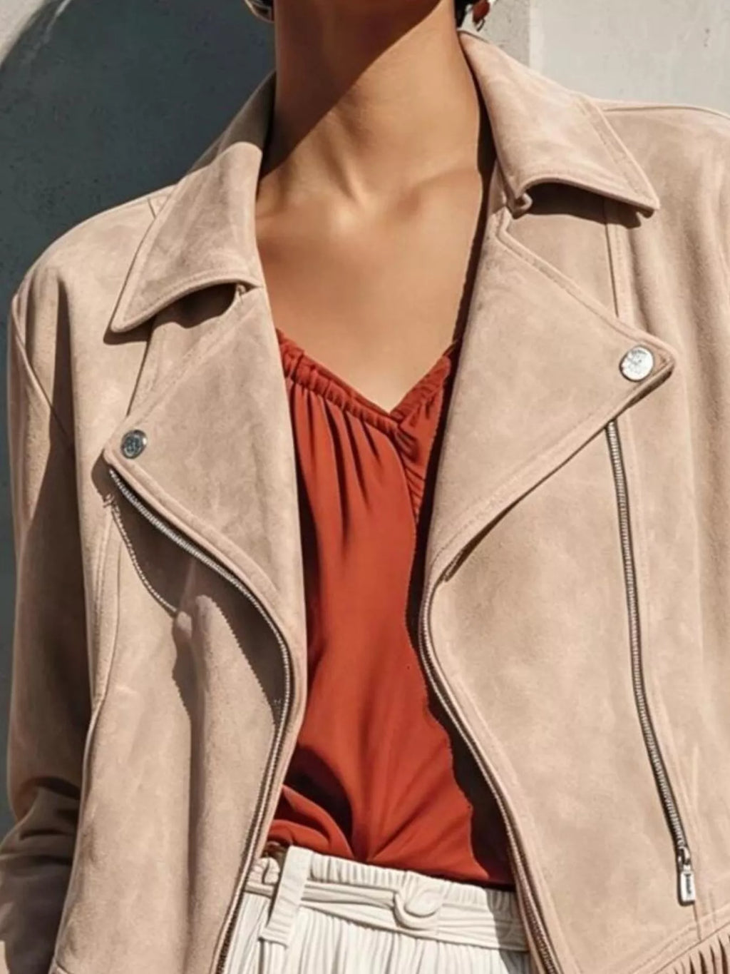 Faux Suede Fringe Moto Jacket