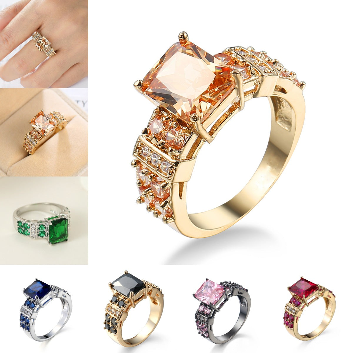 Copper Inlaid Zircon Punk Color Copper Ring