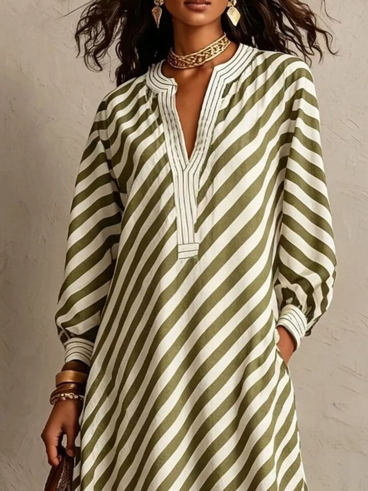 Striped Long Sleeves Maxi Dress