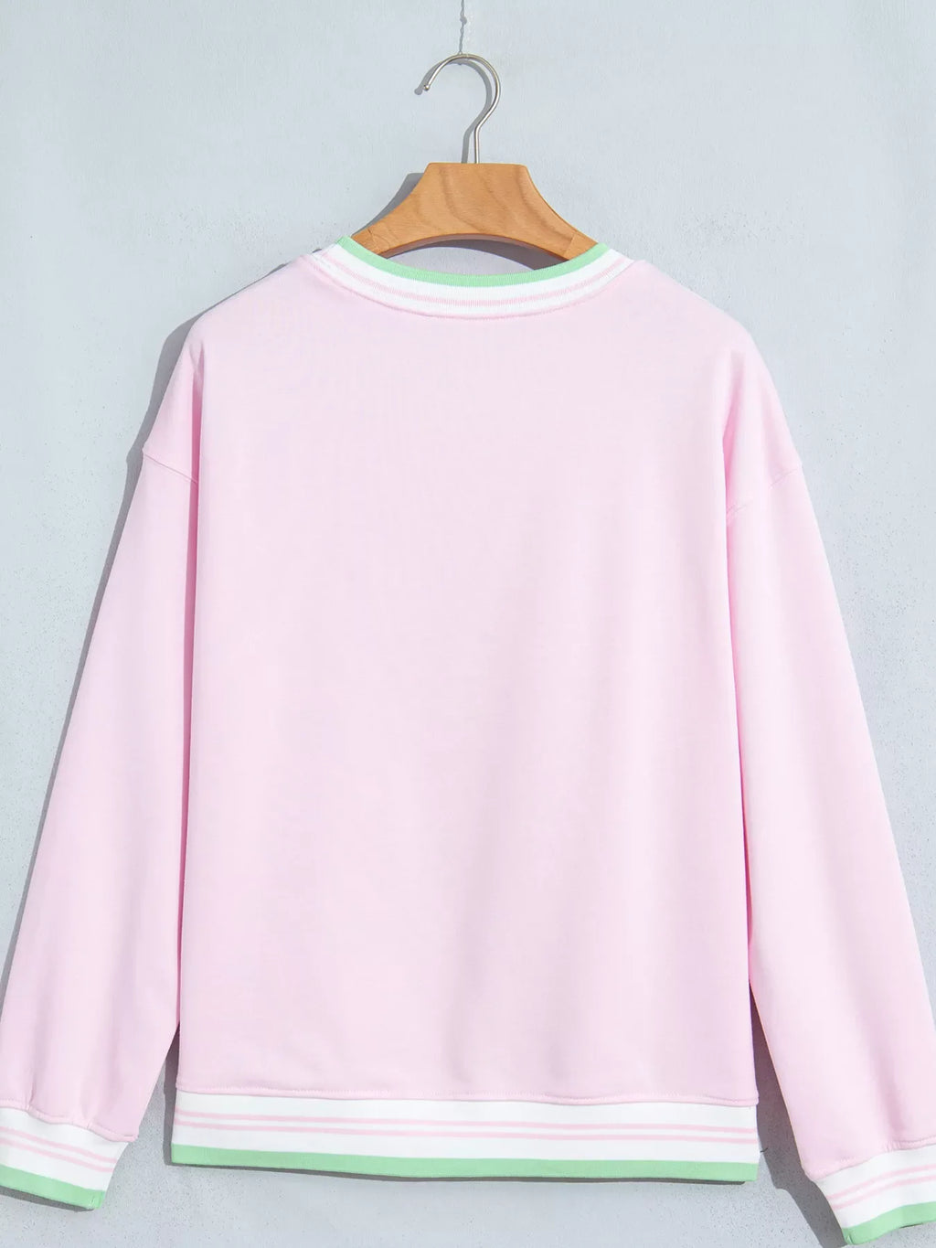 Contrast Striped Trim Baggy Pullover Sweatshirt