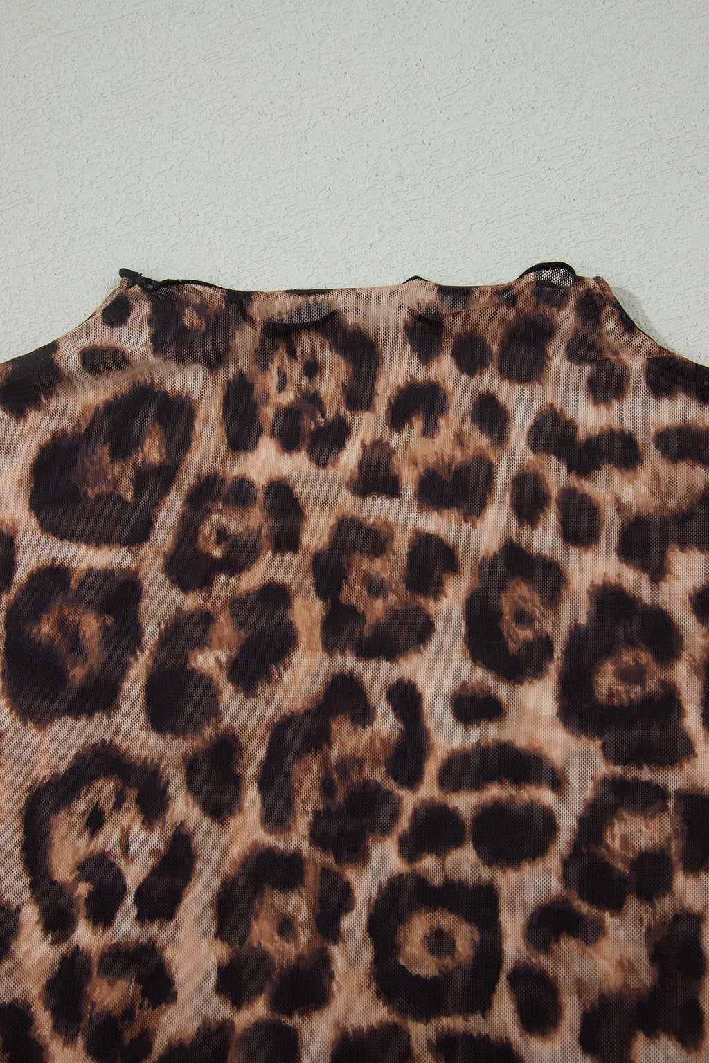 Camel Leopard Printed Mesh Short Sleeve Top