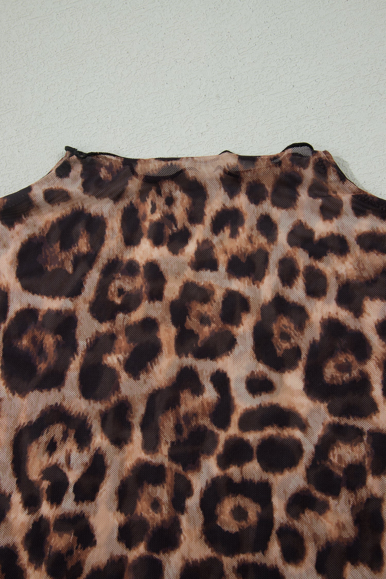 Camel Leopard Printed Mesh Short Sleeve Top