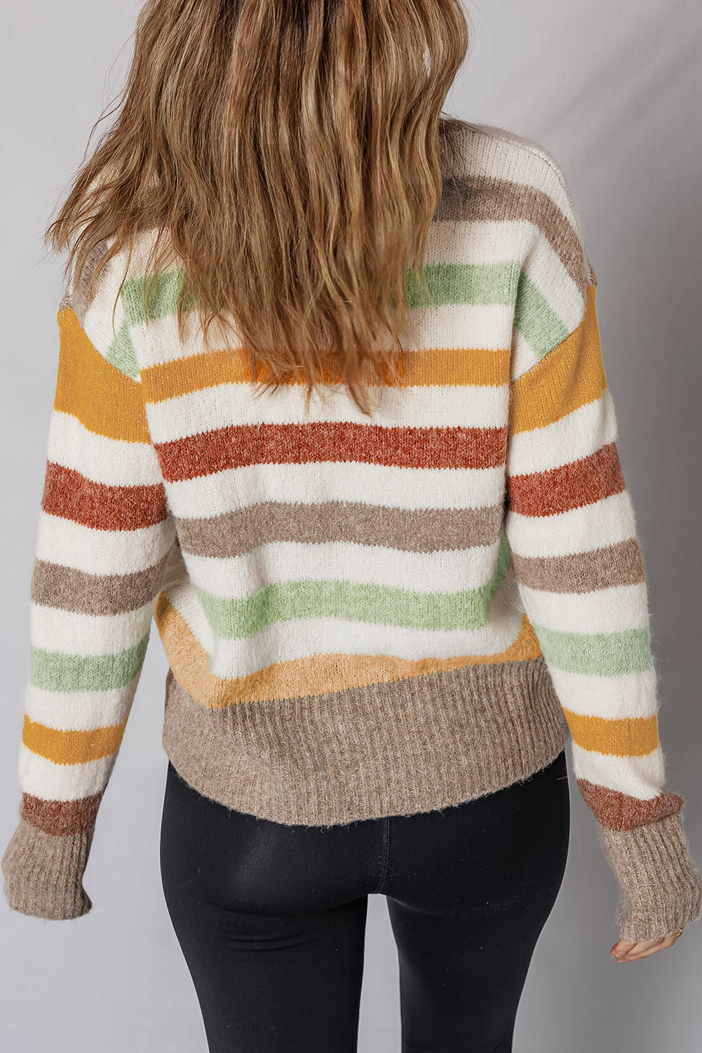 Stripe Colorblock Drop Shoulder Crewneck Sweater