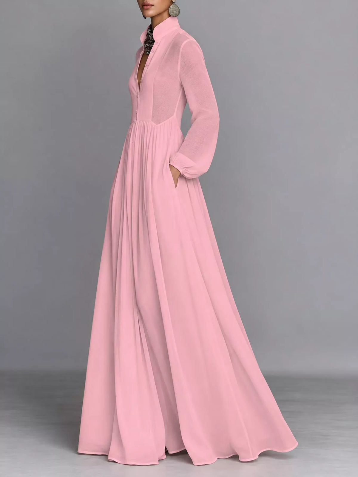 Full Size Long-Sleeve Button Front Maxi Dress Plus Size