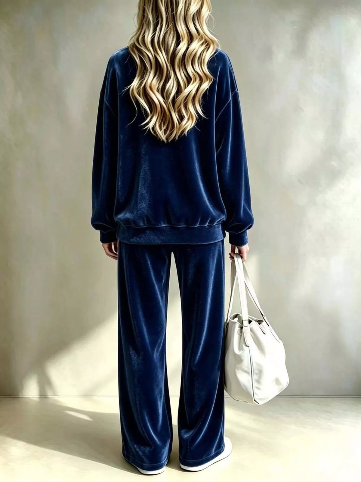 Full Size Dropped Shoulder Velvet Top and Wide Leg Pants Set Plus Size