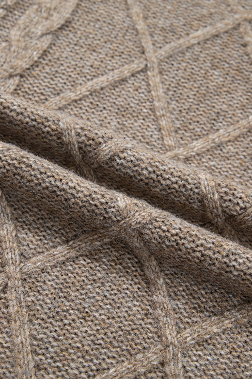 Solid Cable Knit Turtleneck Split Hem Sweater