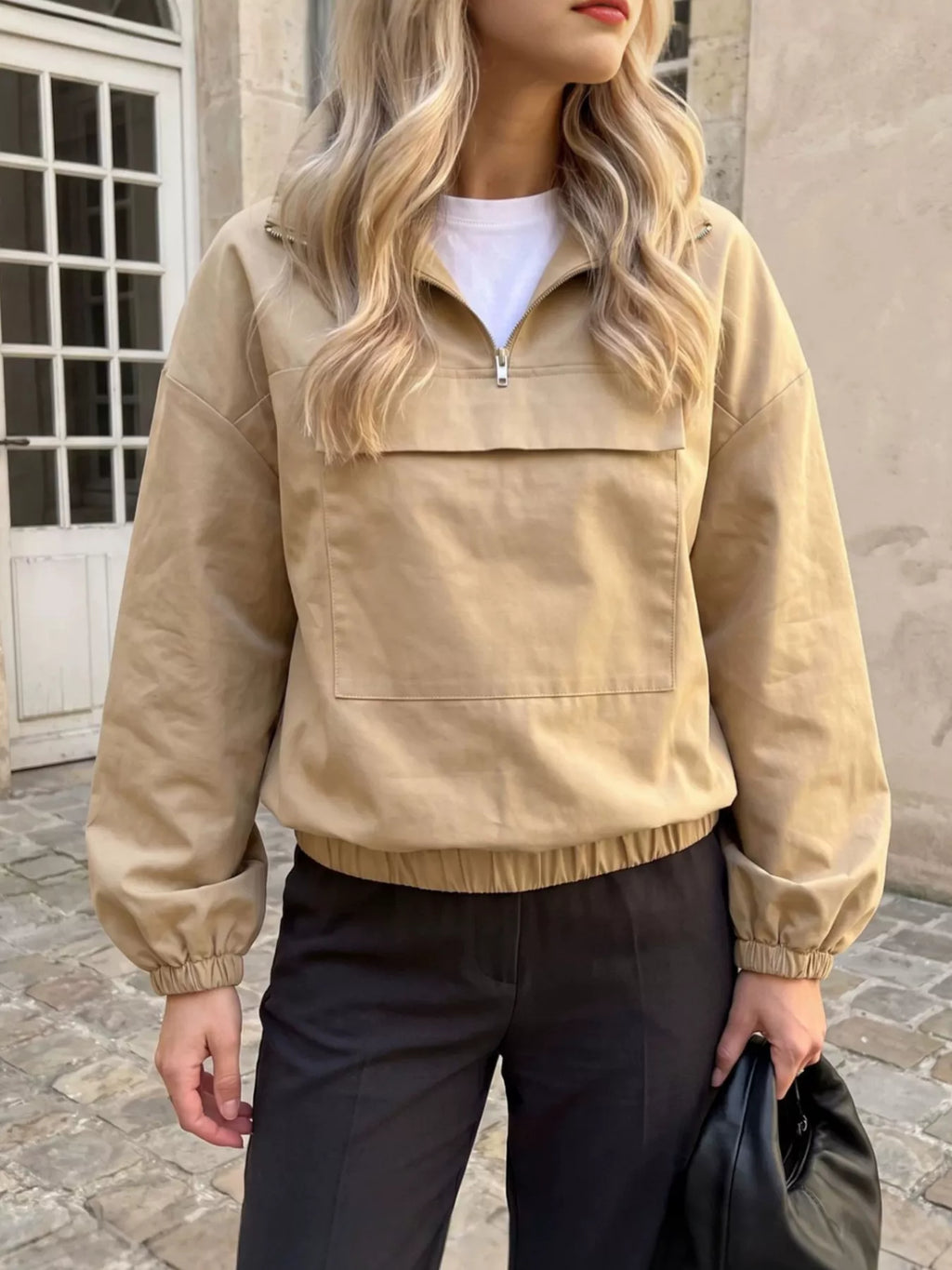Quarter Zip Front Flap Pocket Top