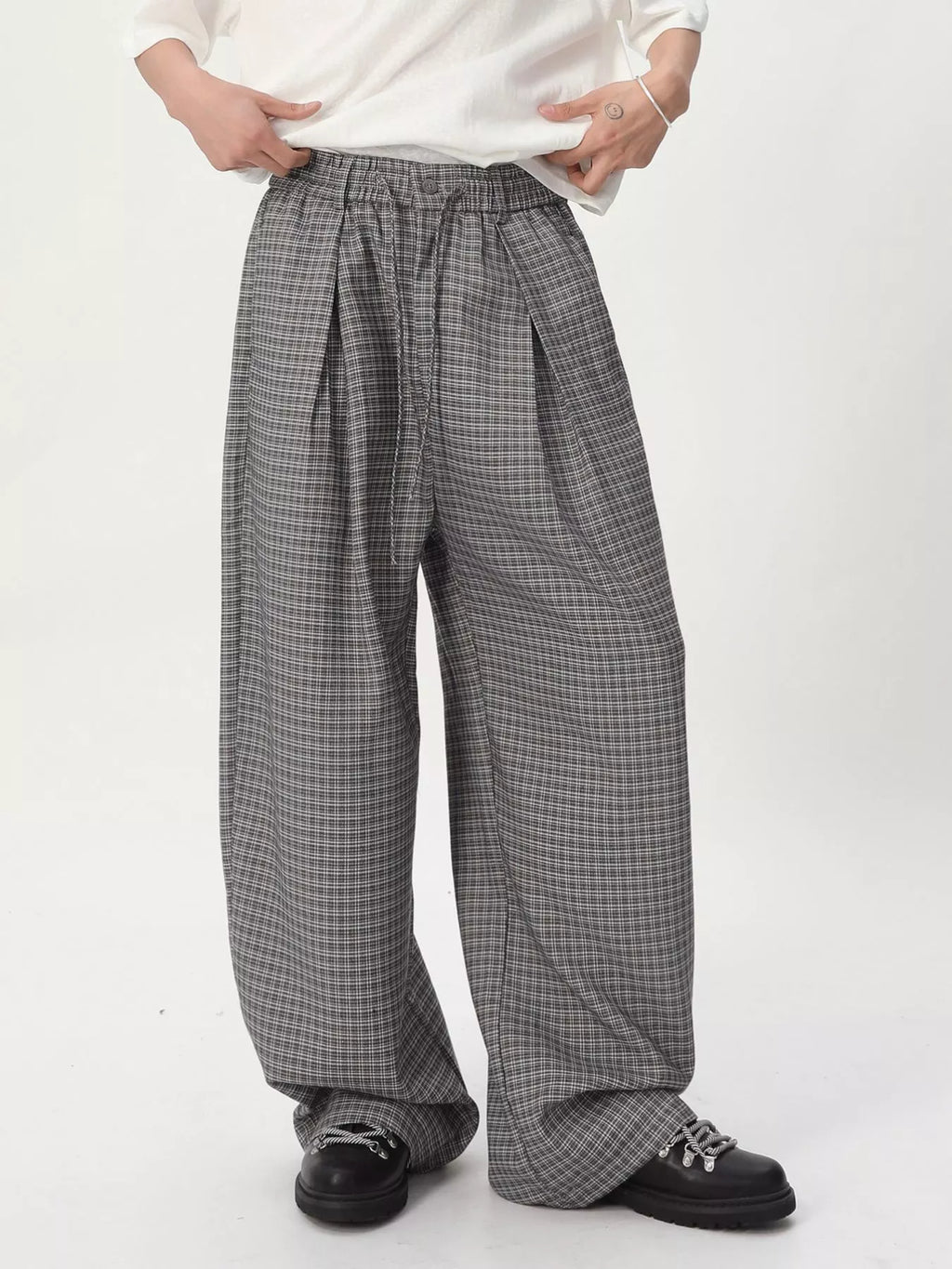 Men's Plaid Wide-Leg Pants