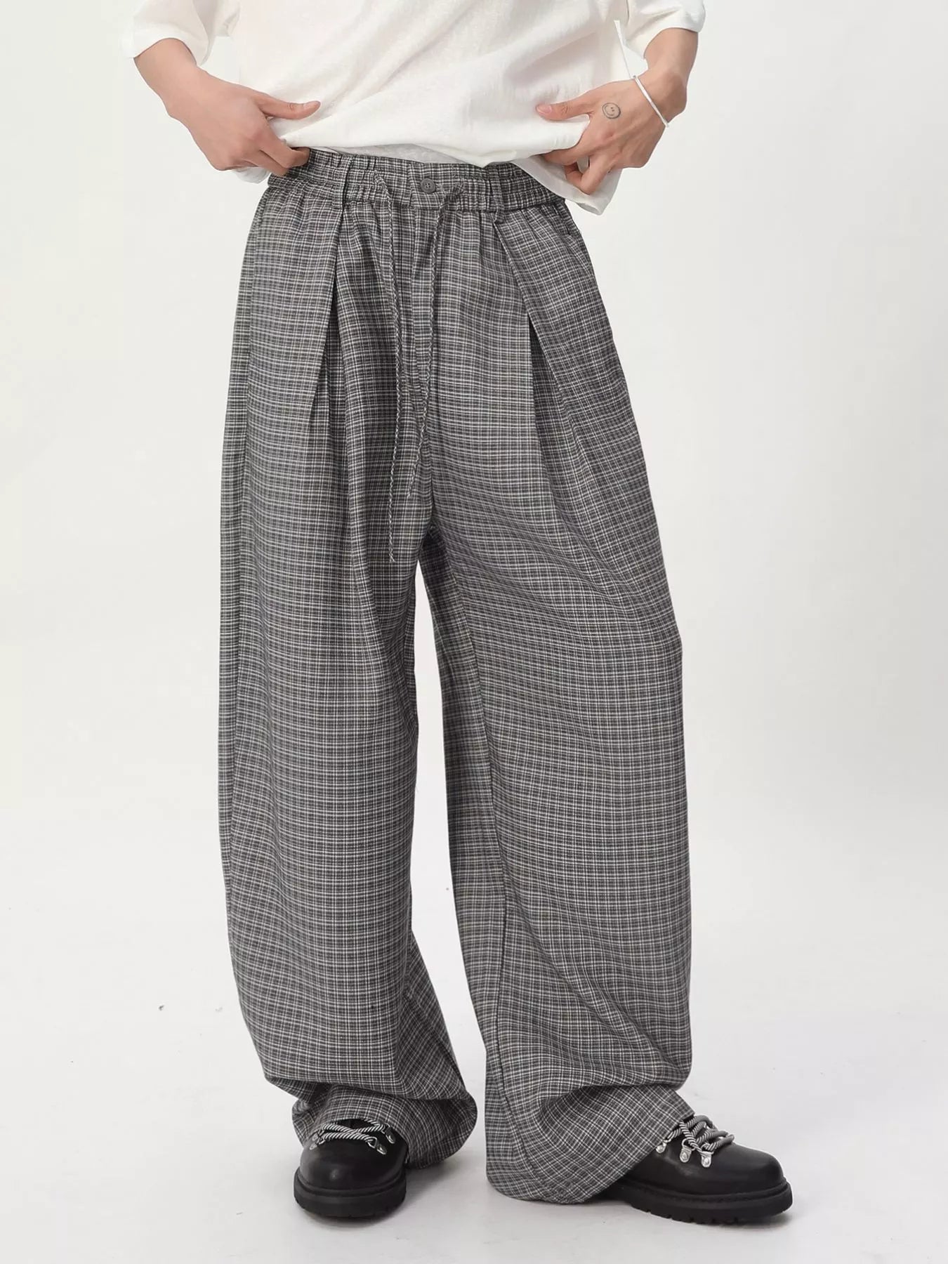 Men's Plaid Wide-Leg Pants