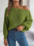 Openwork Textured Knit Balloon Sleeve Sweater