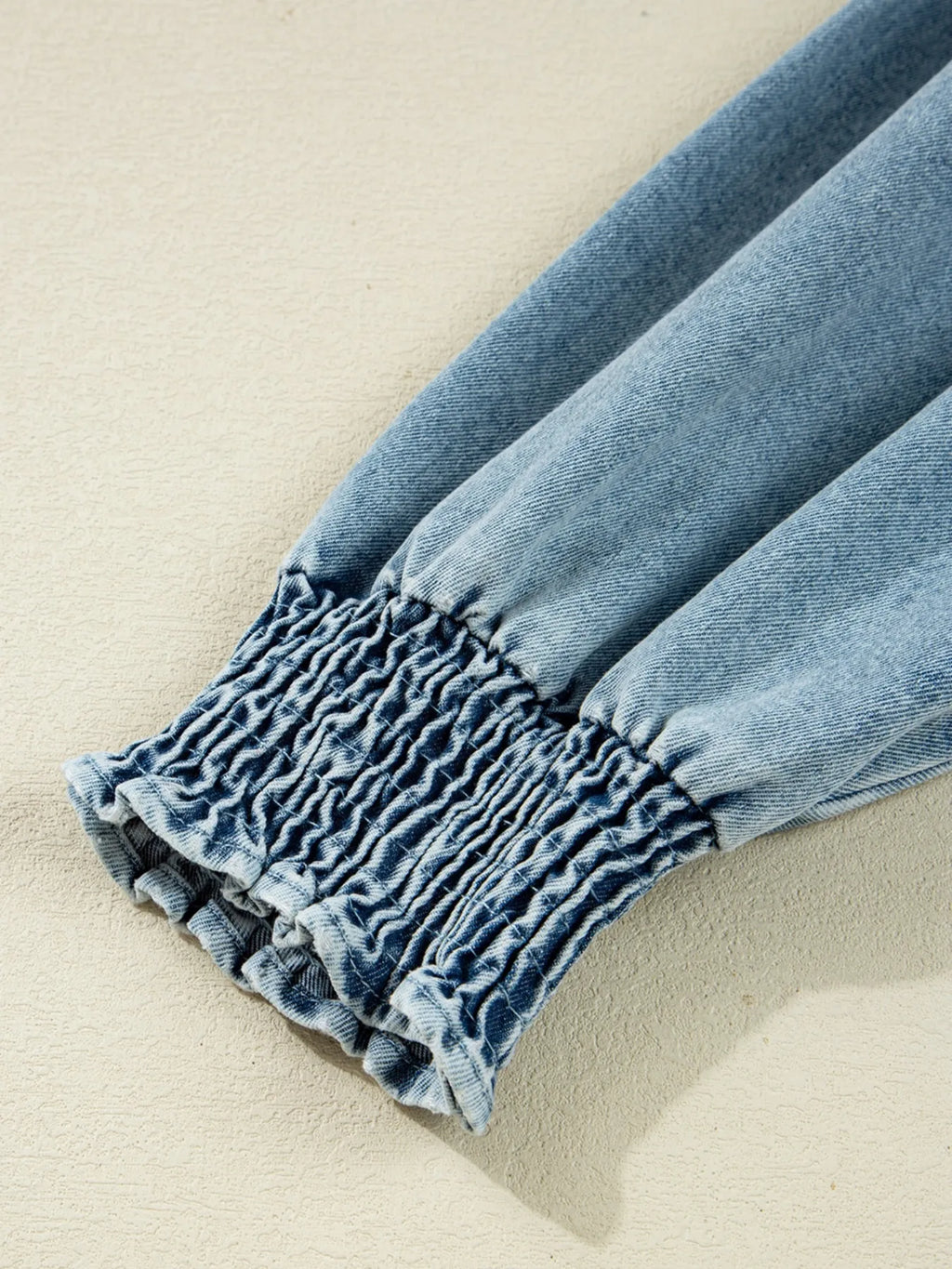 Button-Up Denim Shirt Dress with Smocked Cuffs