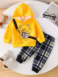 Children's Bear Graphic Hoodie & Plaid Pants Set