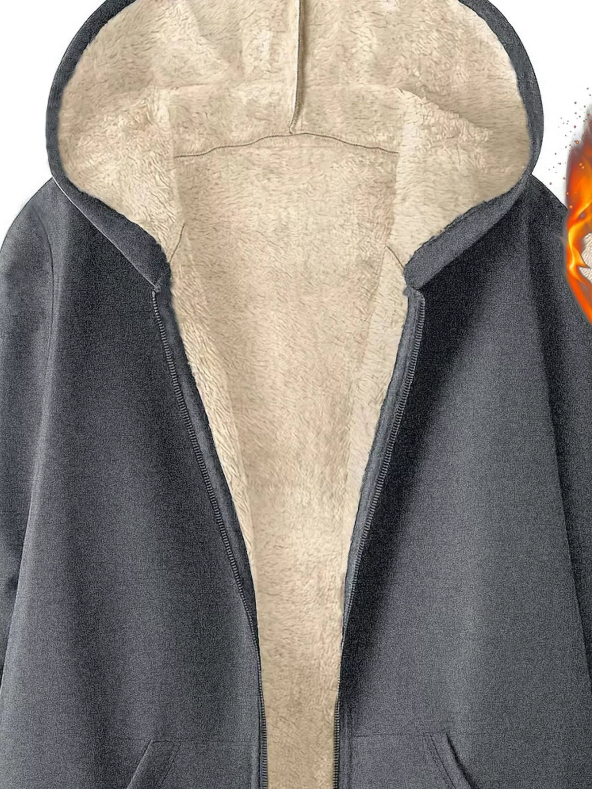 Fleece-Lined Zip Up Hooded Outerwear