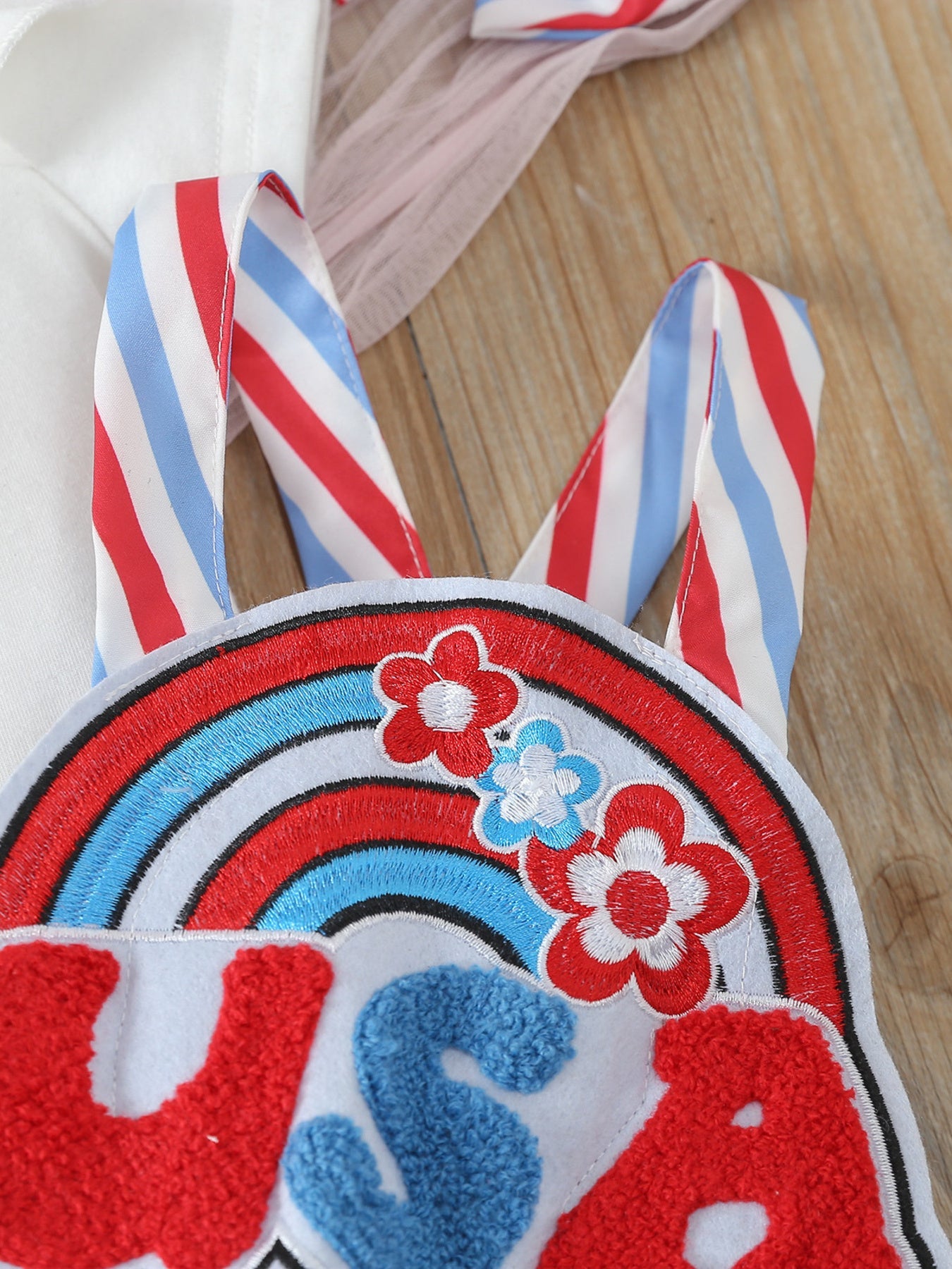 Children's Ruffled Bodysuit & Patriotic USA Overall Dress & Headband Set
