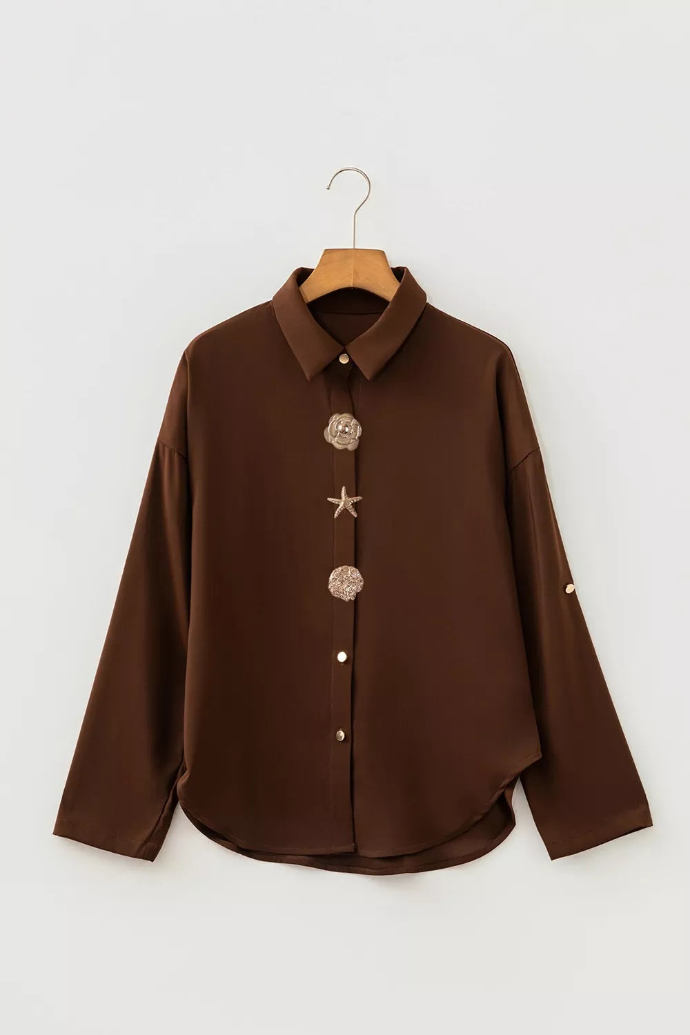 Multi Button Decoration Tab Long Sleeve Casual Shirt