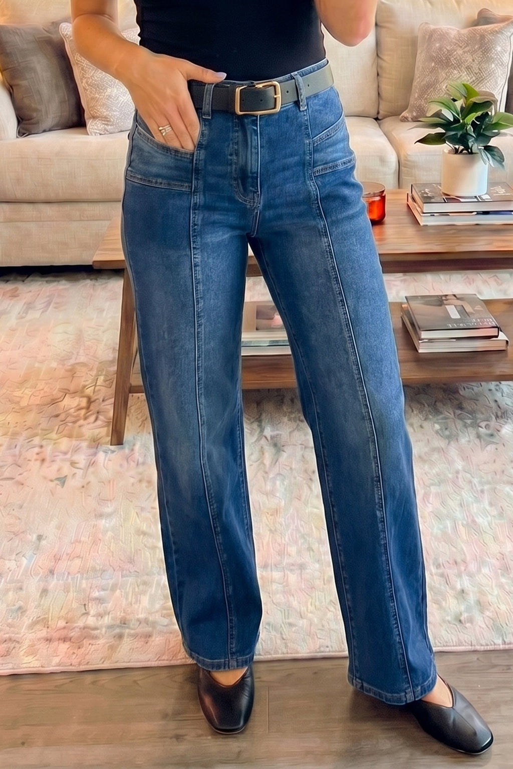 Sky Blue Tailored Seam Detail Womens Shift Jeans