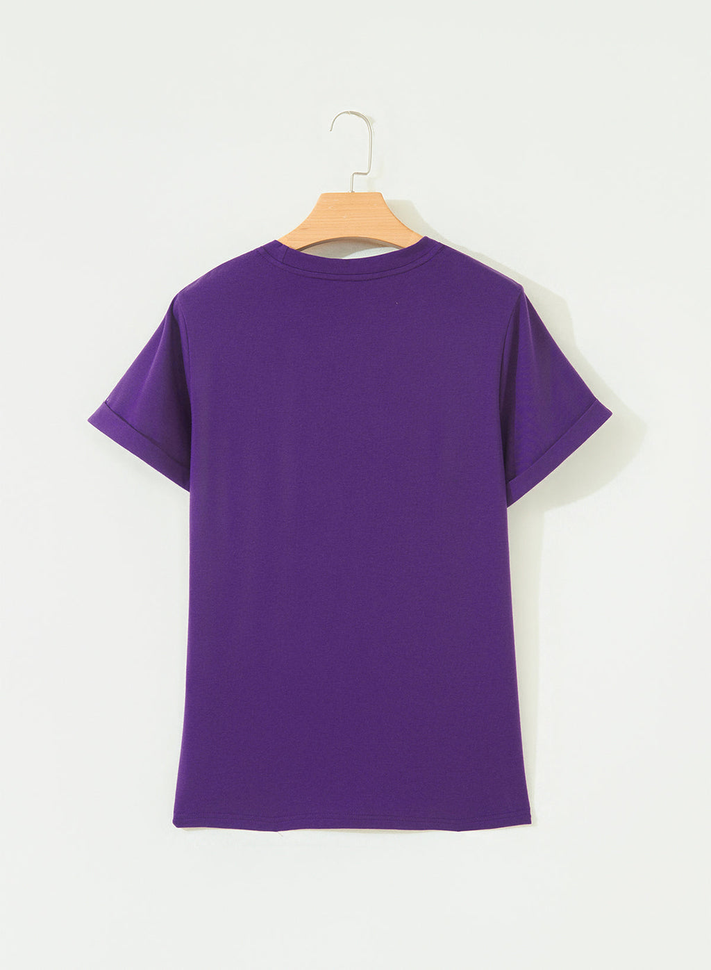Tillandsia Purple Casual Plain Crew Neck Tee