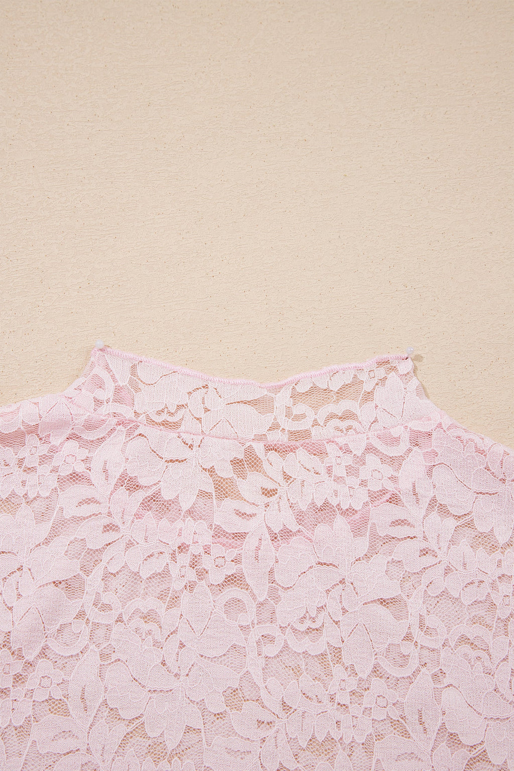 Light Pink Floral Lace Long Sleeve Stand Neck Pullover Top