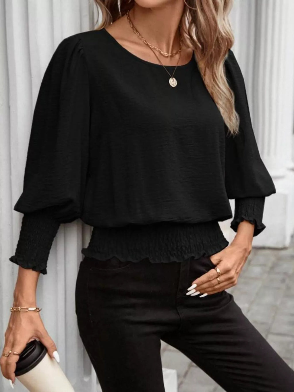 Puff Sleeve Smocked Blouse