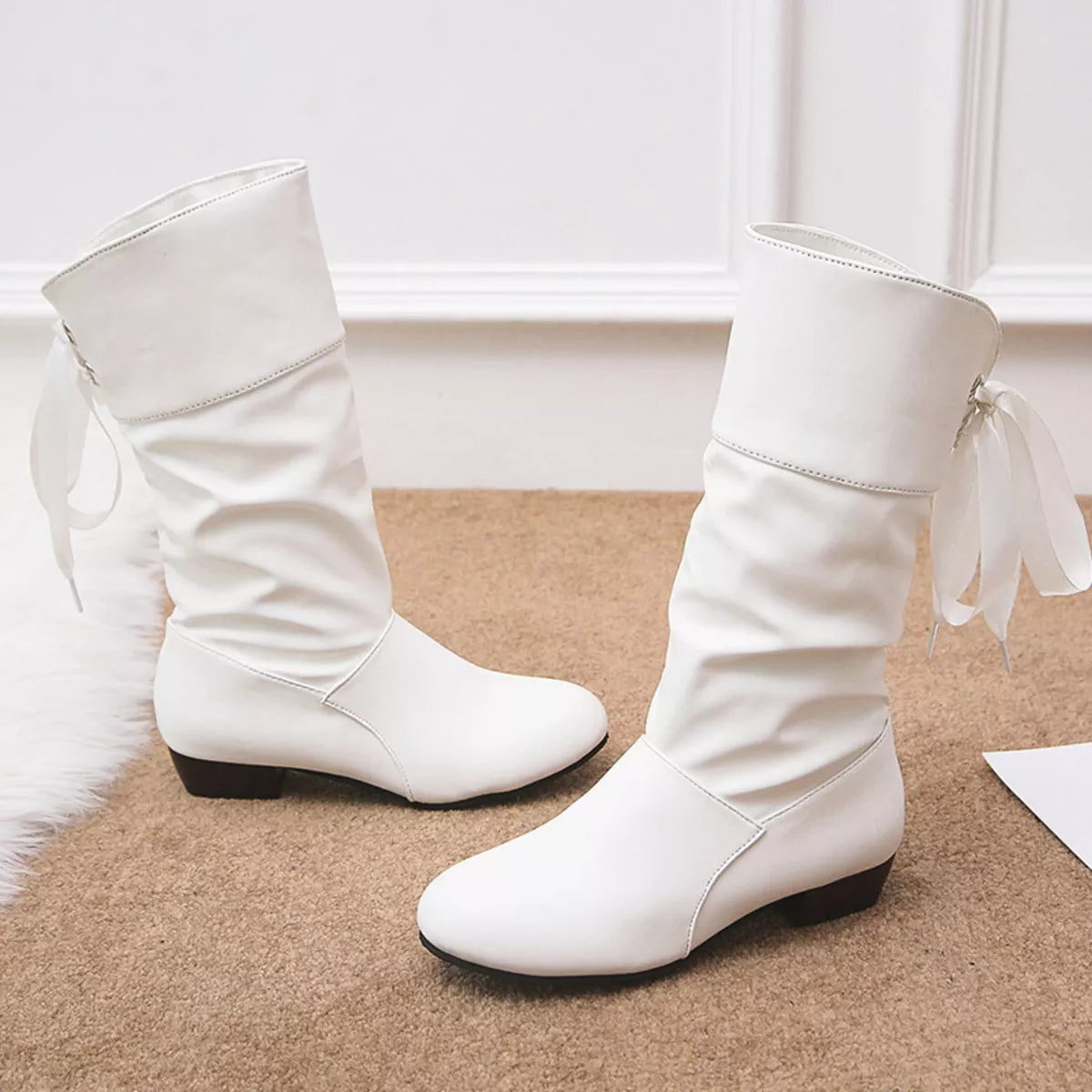 Round Toe Block Heels Boots