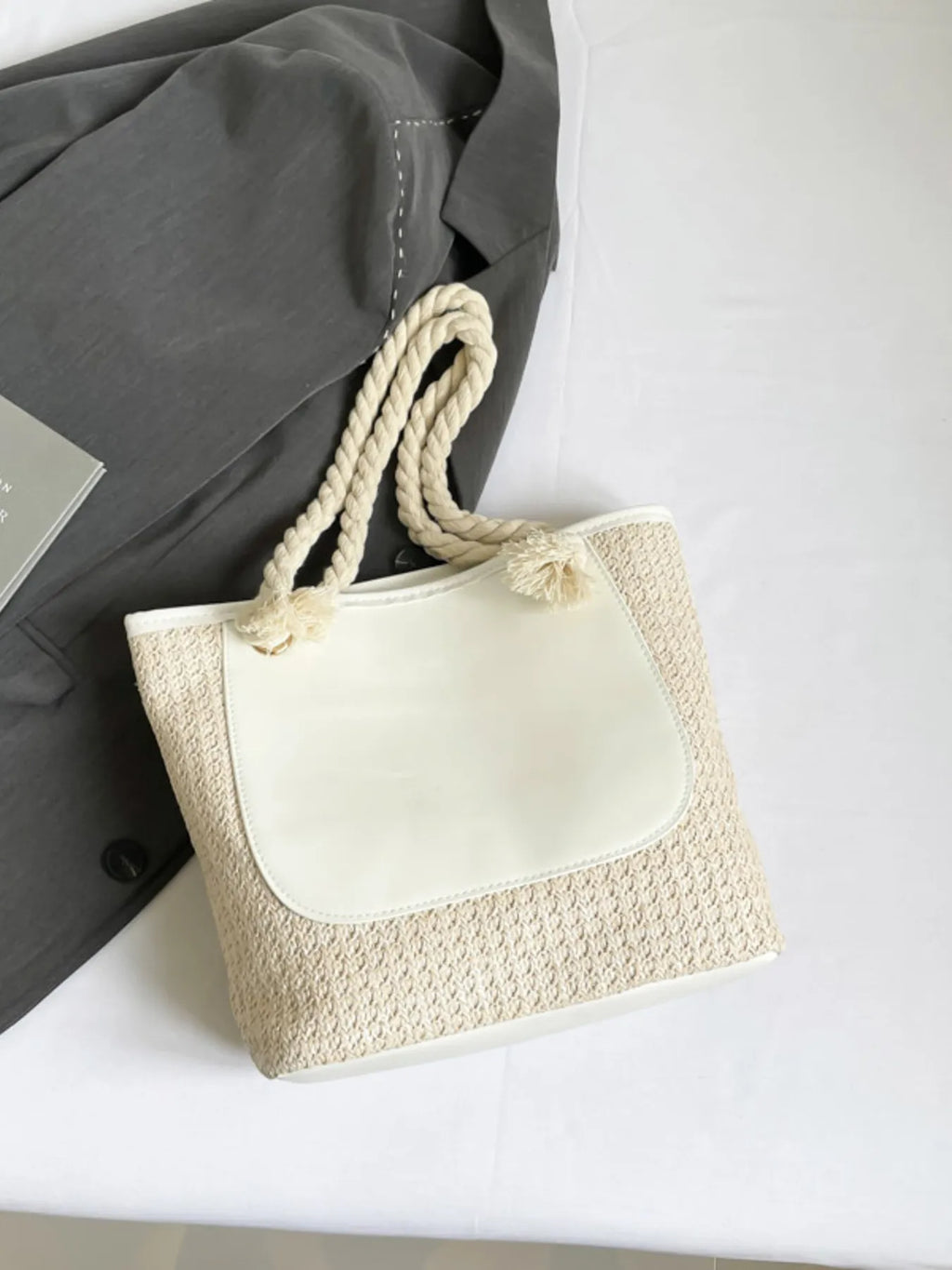 Rope Handle Straw Tote Bag