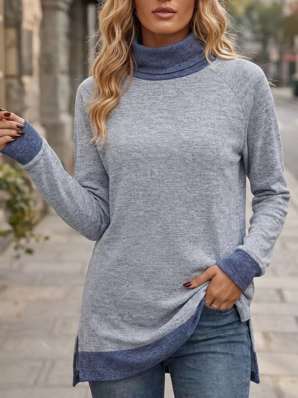 Turtleneck Raglan Sleeve T-Shirt