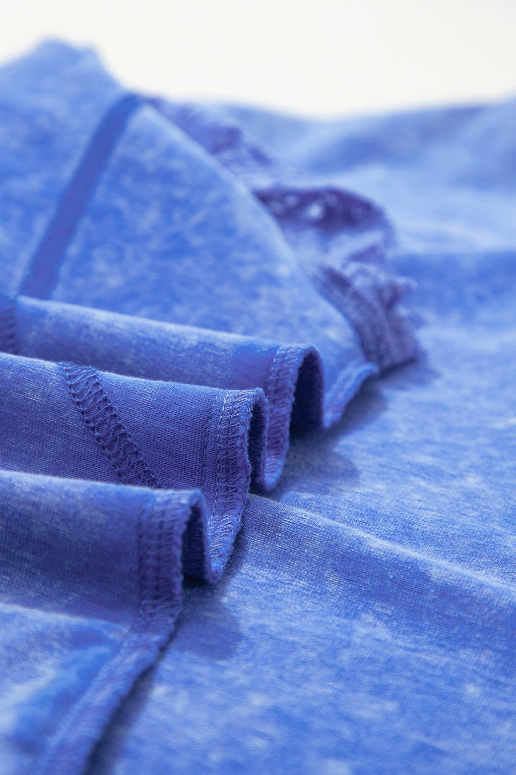 Sky Blue Mineral Wash Raw Seam Lace Sleeve Cotton Tee
