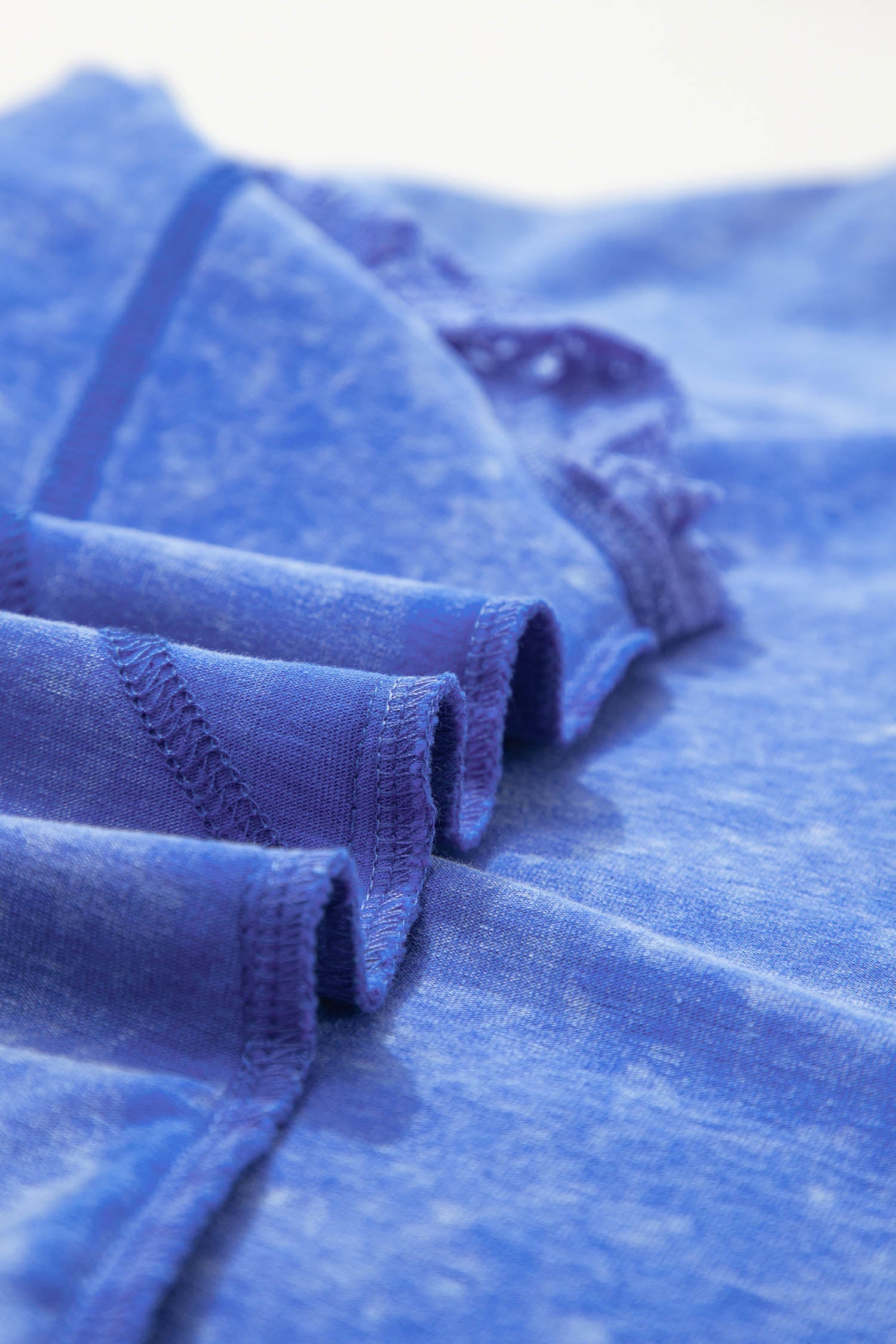 Sky Blue Mineral Wash Raw Seam Lace Sleeve Cotton Tee