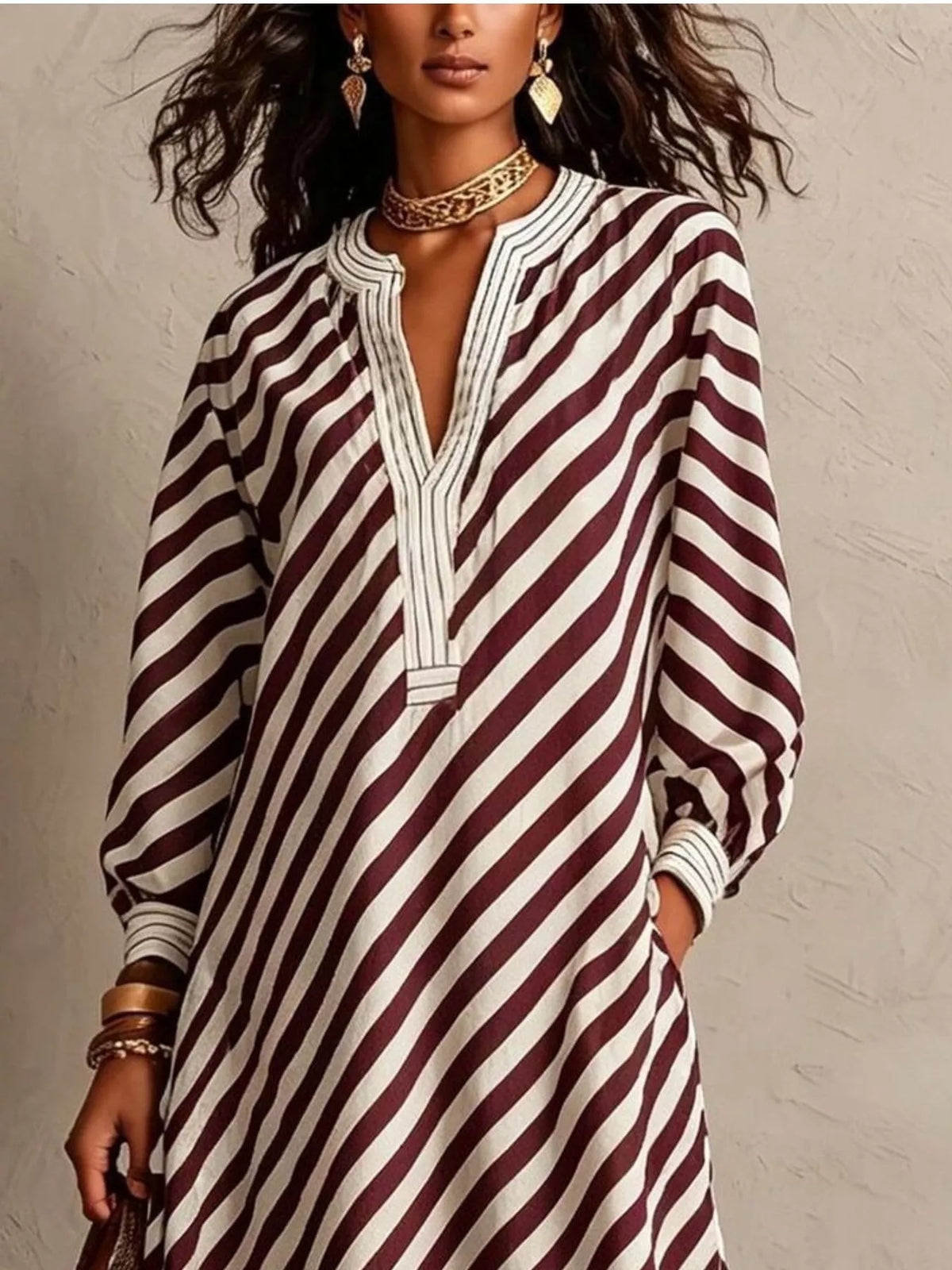 Striped Long Sleeves Maxi Dress