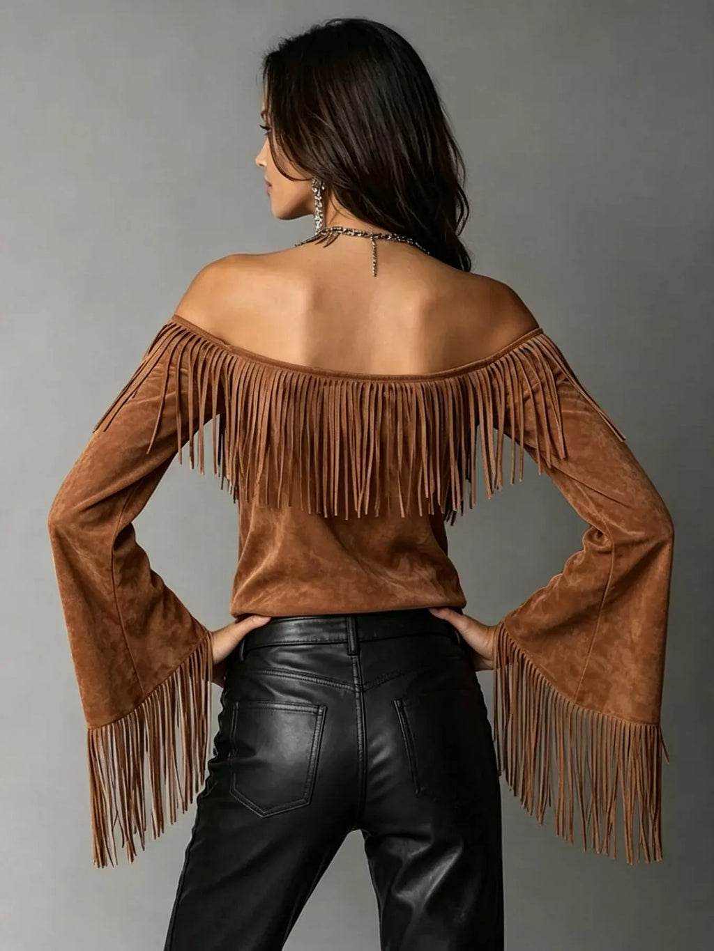 Full Size Fringed Off-Shoulder T-Shirt Plus Size