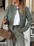 Decorative Button Cropped Denim Jacket