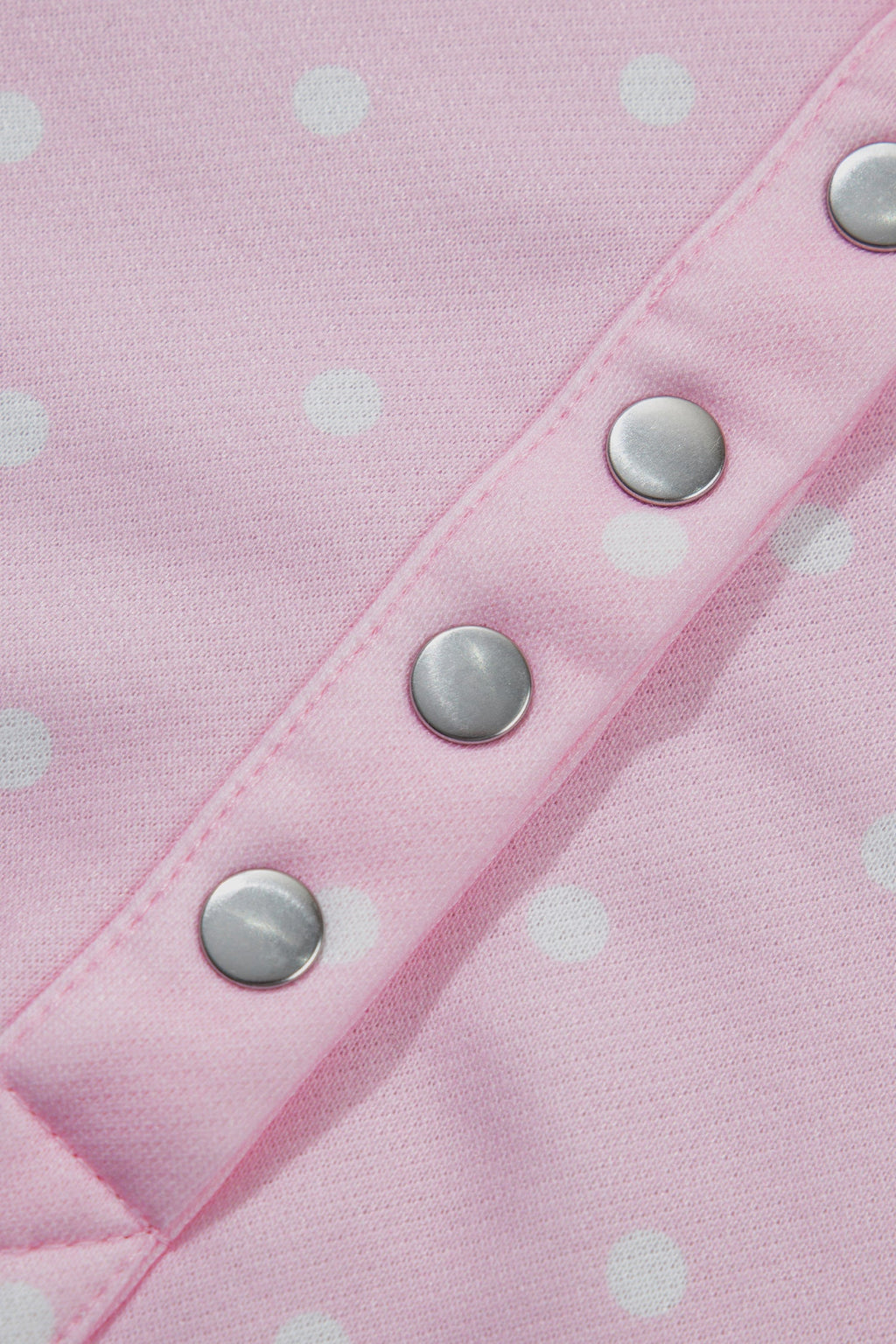 Pink Polka Dot Print Metal Button Collar Casual Pullover Sweatshirt
