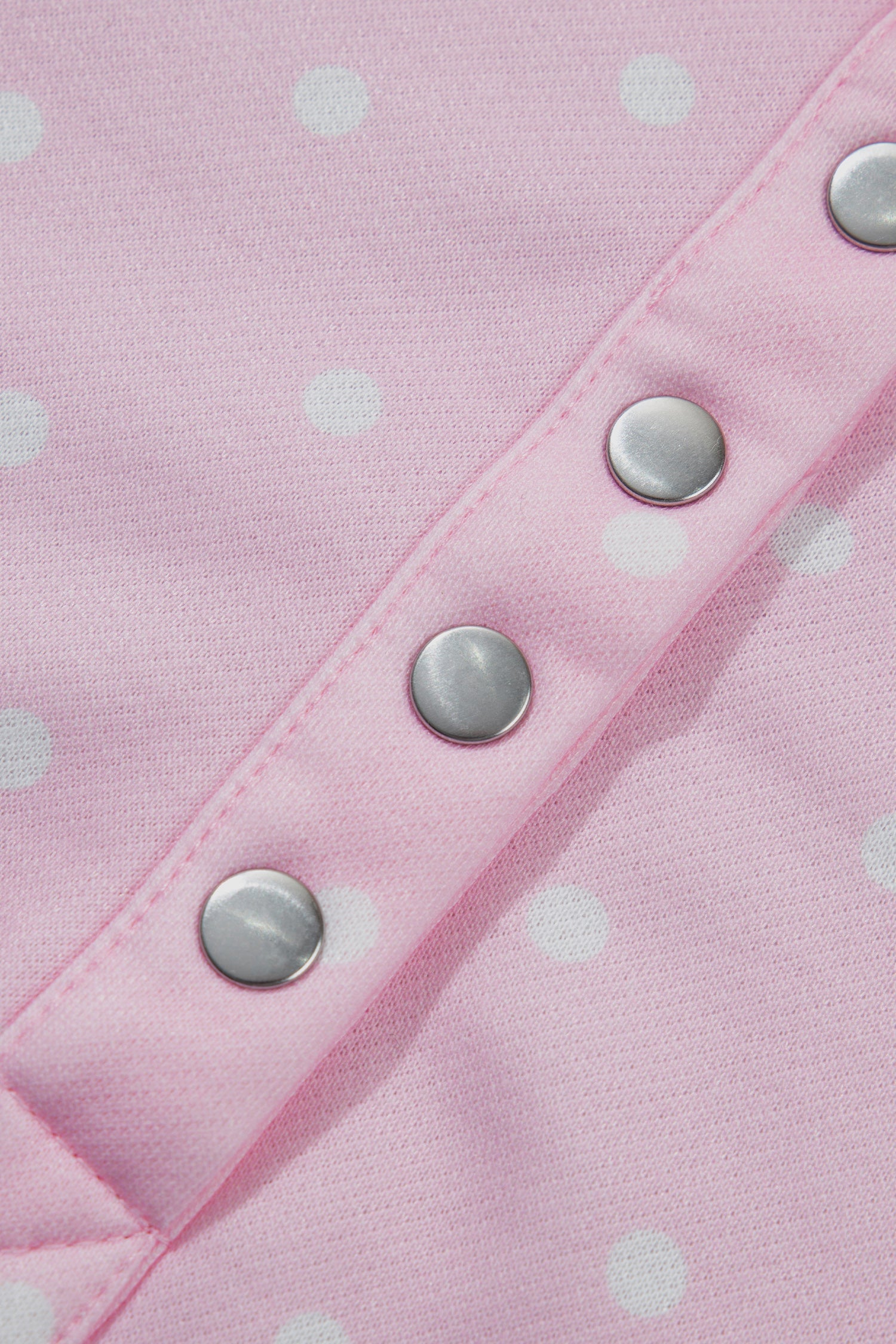 Pink Polka Dot Print Metal Button Collar Casual Pullover Sweatshirt