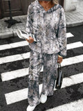 Printed Long Sleeve Hoodie and Pants Set