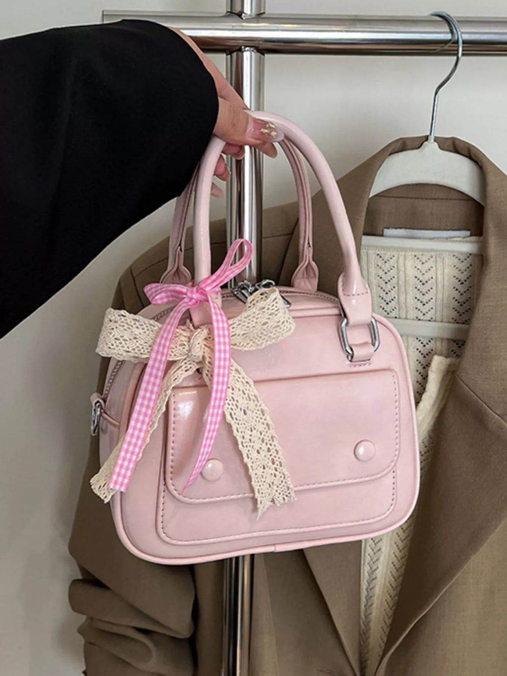Bow Decor Top Handle Handbag