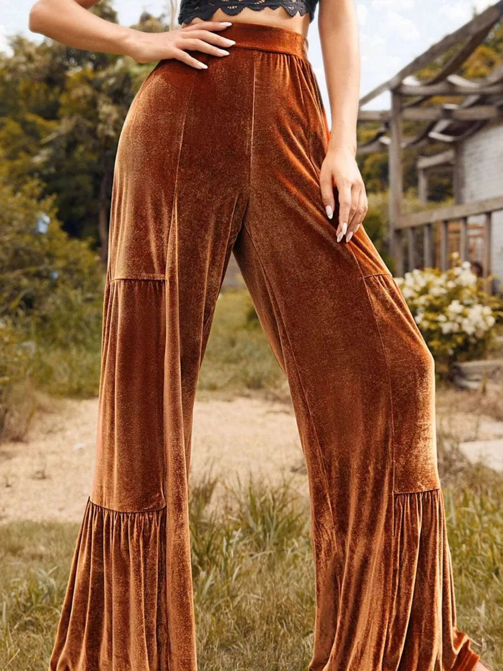Velvet High Waist Wide Leg Pants