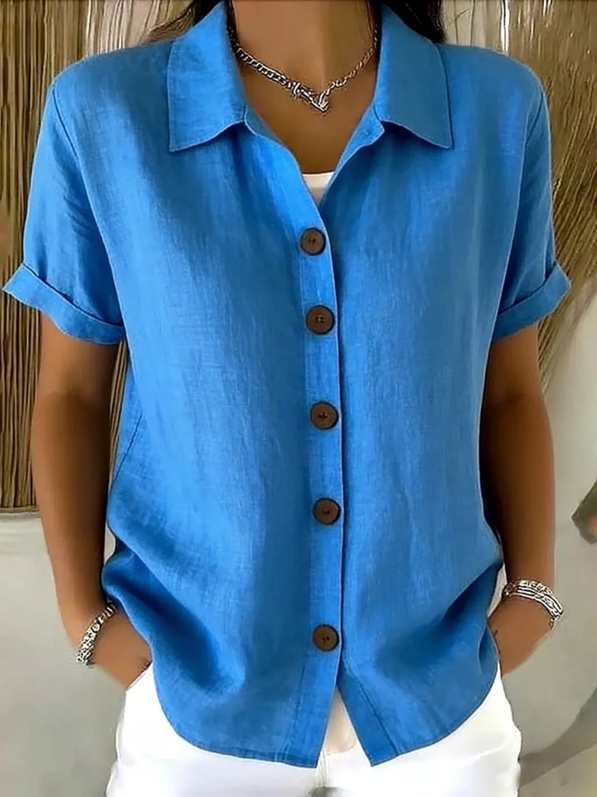 Full Size Button-Down Short Sleeve Shirt Plus Size