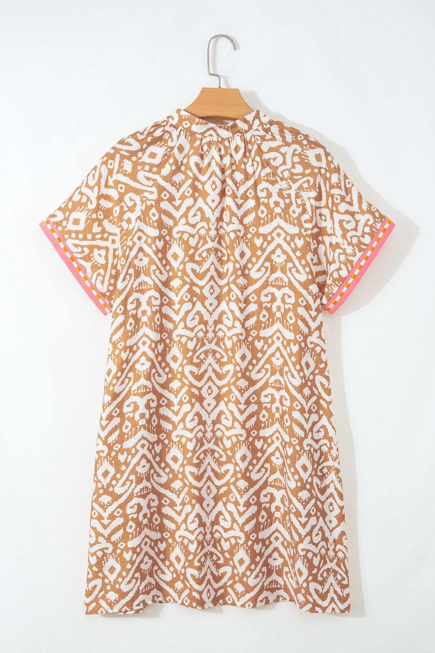 Khaki Western Fashion Print Striped Color Block Patchwork Shift Mini Dress